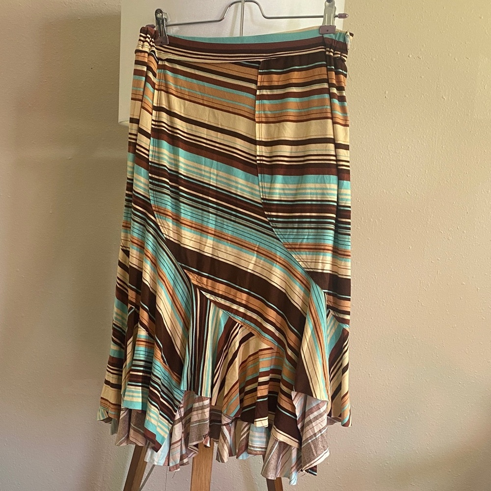 Y2K Striped Midi Skirt in Brown and Blue - Picture 5 of 5